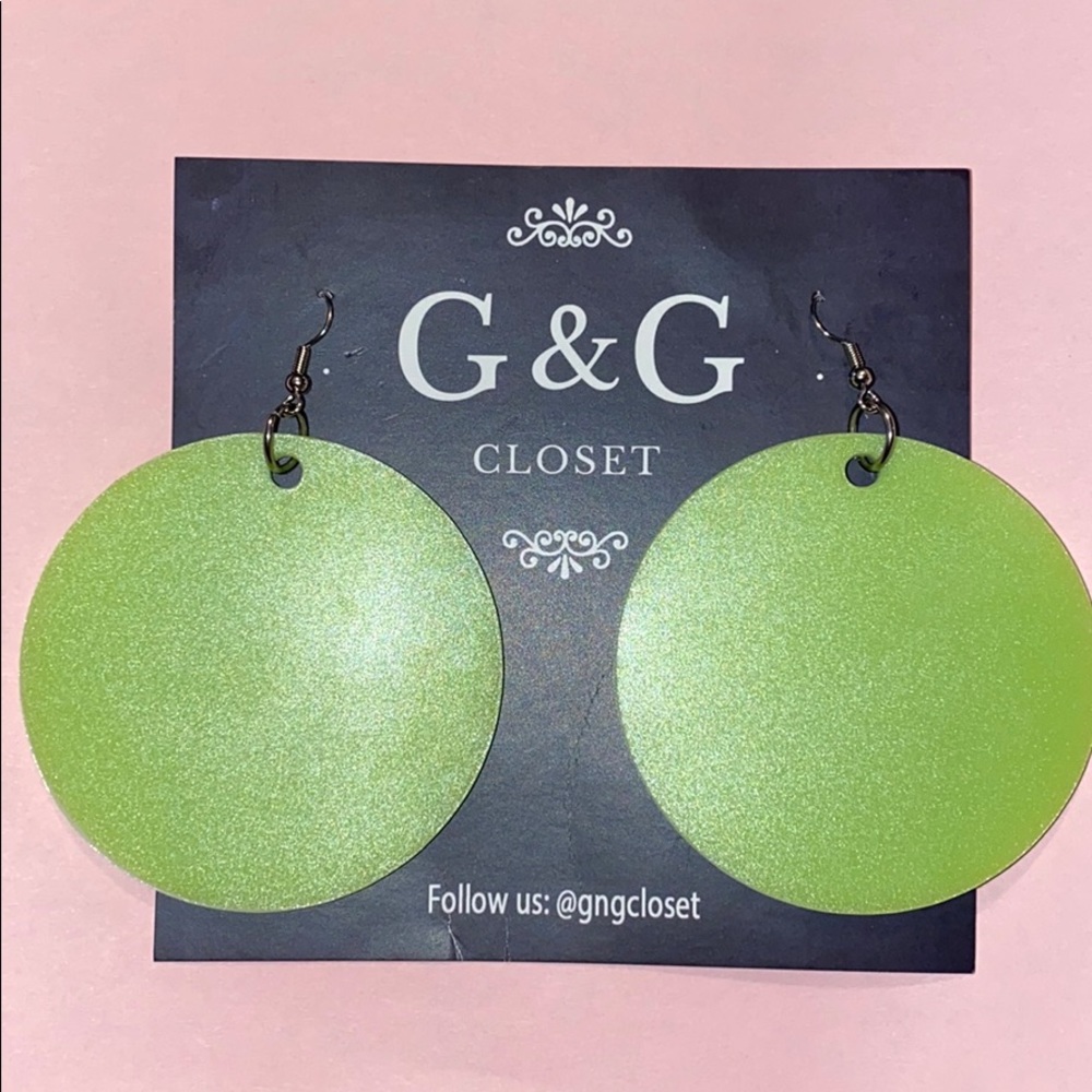 New! Neon lime green circle earrings